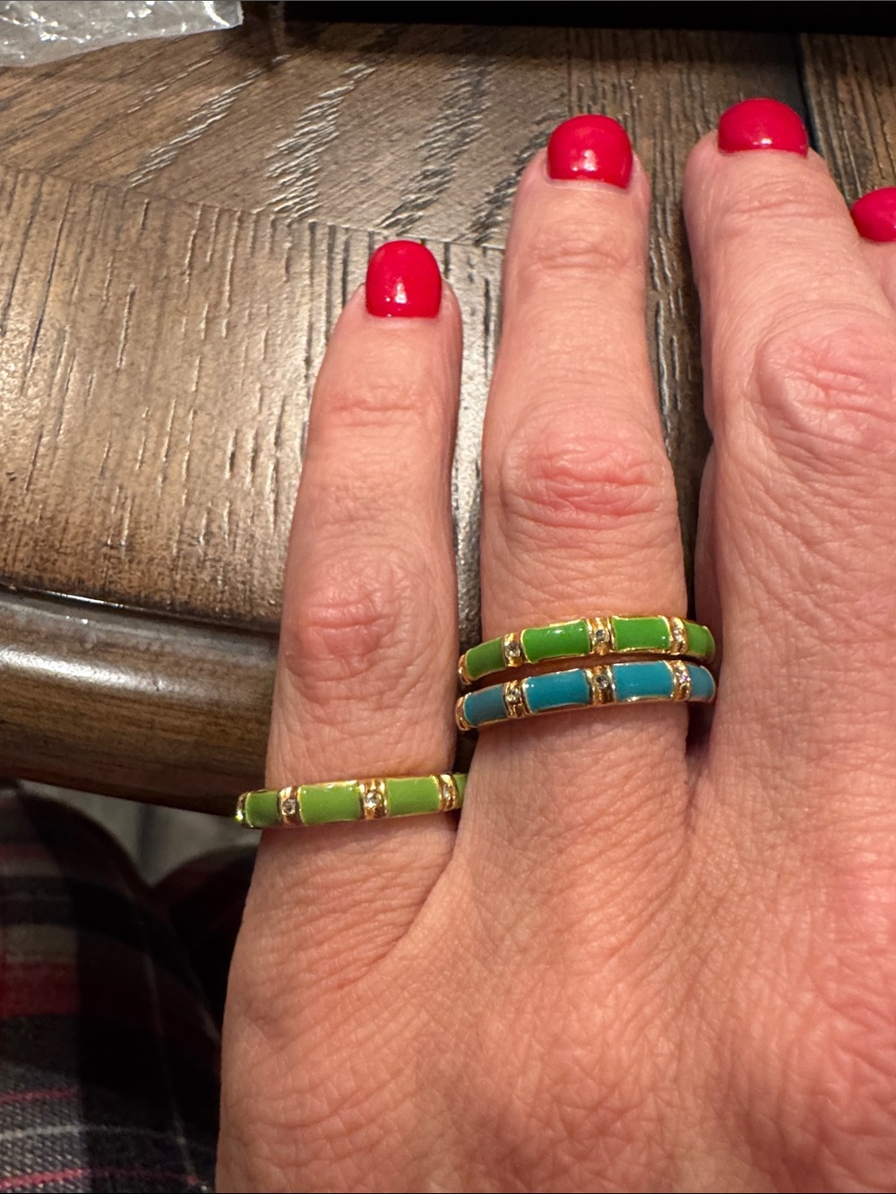 Green and Turquoise Enamel Stackable Rings $12each or 2 for $16